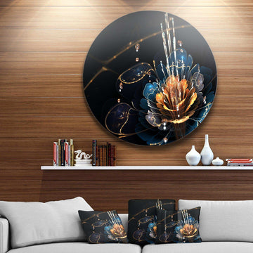 Orange Blue Flower with Water Drops - Floral Round Metal Wall Art